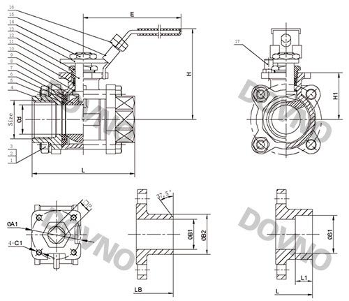 三片式螺纹球阀尺寸图
