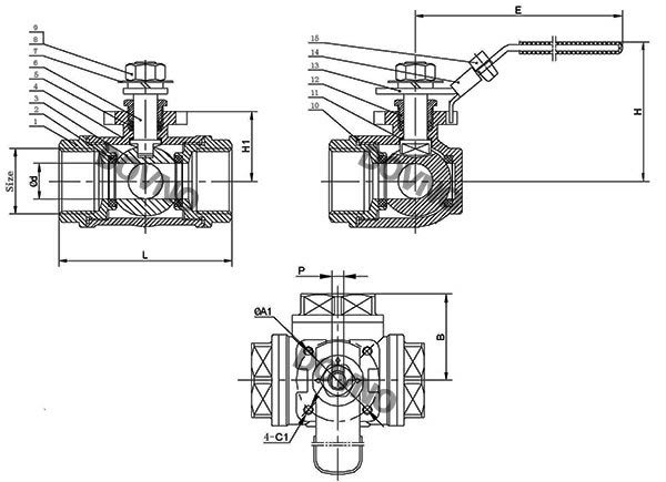 三通低平台内螺纹球阀尺寸图