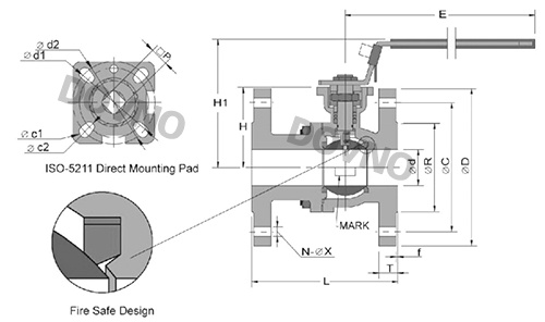 美标法兰球阀结构图