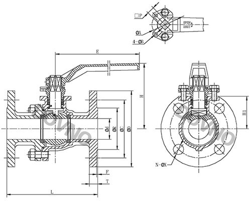 2PC英标法兰球阀尺寸图