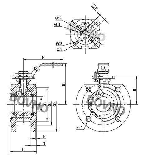美标高平台对夹球阀尺寸图
