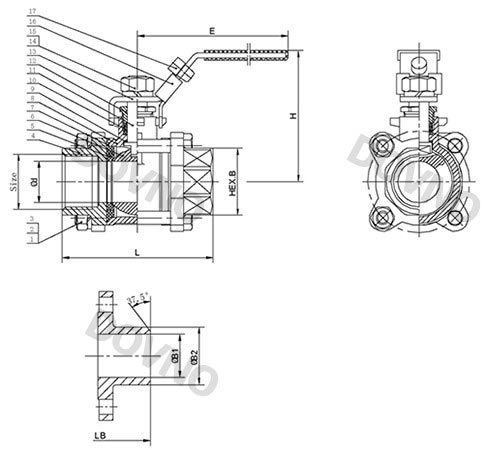 三片式内螺纹球阀结构图