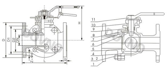 美标三通球阀结构图