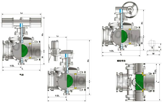 蜗轮四通球阀结构图