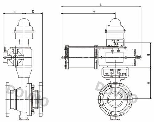 气动O型切断球阀尺寸图