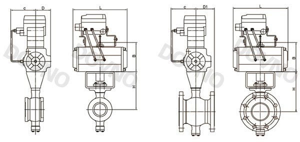 气动V型调节球阀外形尺寸图