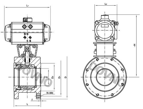 气动对夹球阀尺寸图