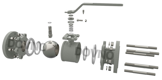 三片式手动法兰球阀结构图