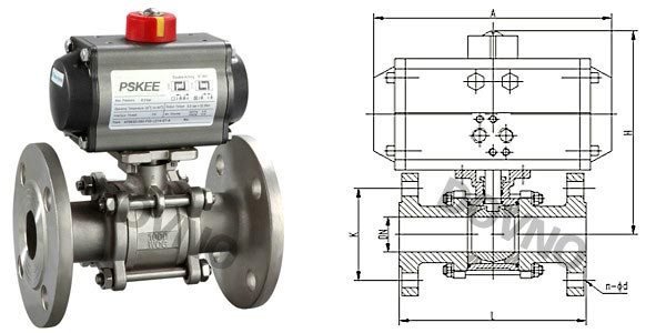 三片式气动法兰球阀结构图