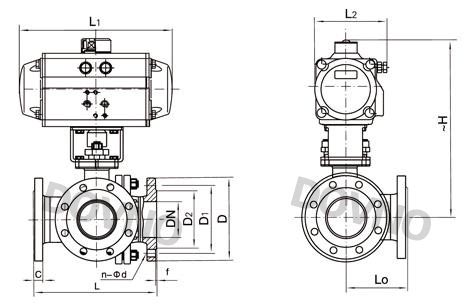气动三通球阀尺寸图