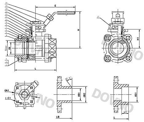  不锈钢三片式焊接球阀结构图