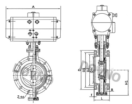 气动法兰蝶阀尺寸图