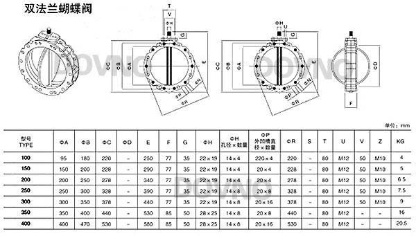 气动粉体糊蝶阀尺寸表