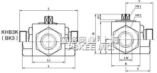 二位三通高压球阀KHB3K(BK3)外形尺寸表