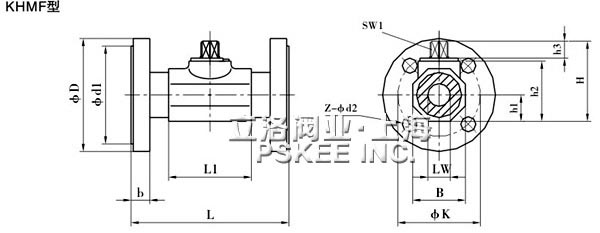 KHMF法兰式球阀尺寸图
