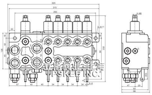 5SDN20／10-21整体式下车多路阀尺寸图