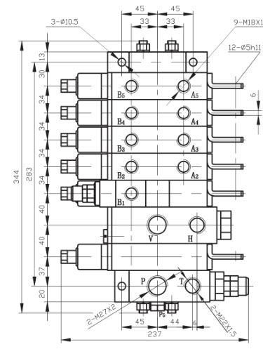 DL8-5型多路换向阀尺寸图