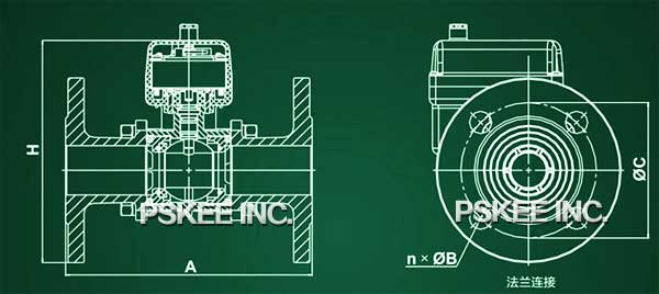 电动陶瓷球阀法兰式尺寸图