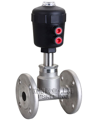 直角式法兰气动角座阀实物图