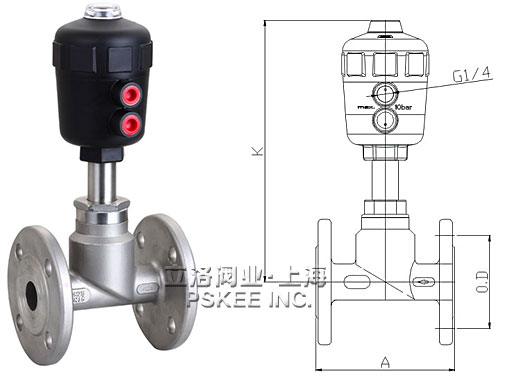 直角式法兰气动角座阀实物图