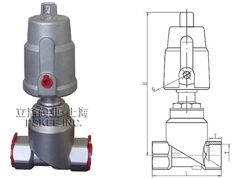 不锈钢直角式气动角座阀尺寸图