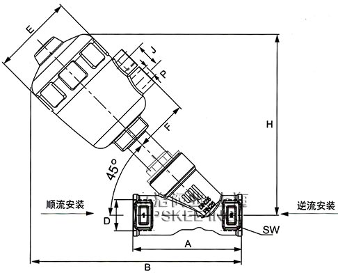 宝德型锡青铜气动角座阀尺寸图