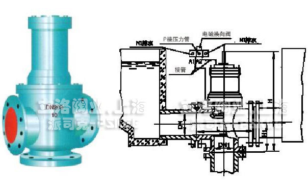 气动平衡角式三通排泥阀图