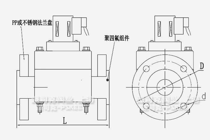 四氟法兰电磁阀外形尺寸图