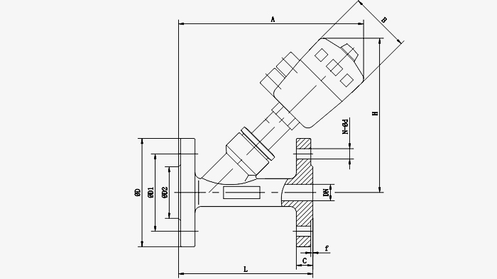 气动法兰角座阀尺寸图
