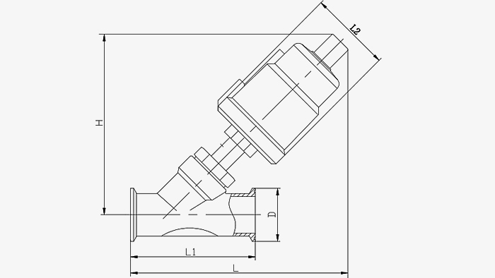 不锈钢气动快装角座阀尺寸图