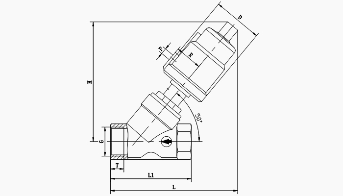 全不锈钢气动角座阀尺寸图