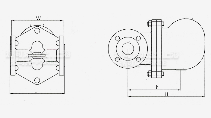 双阀座杠杆浮球式疏水阀尺寸图