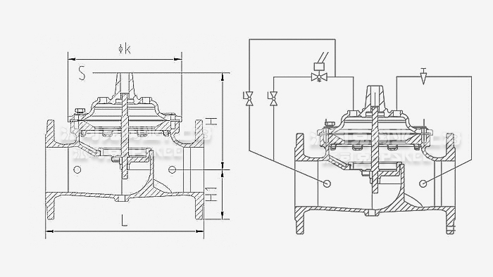 106X型电磁遥控浮球阀尺寸图