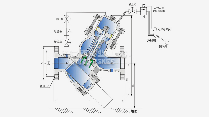 YQ98005活塞式电动浮球阀结构图