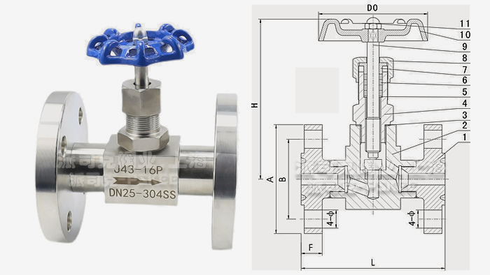 J43W法兰针型阀结构图