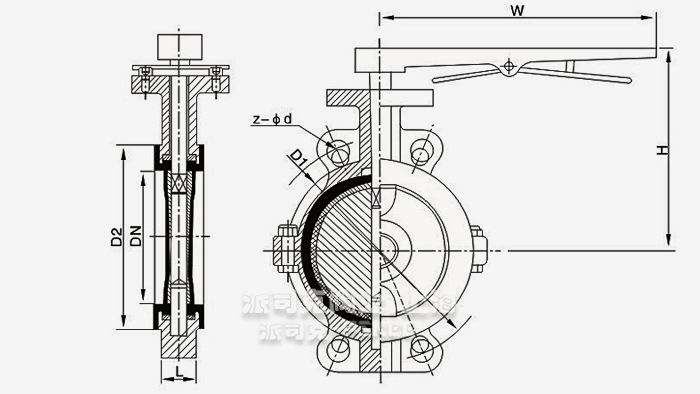 手柄对夹衬氟蝶阀结构图