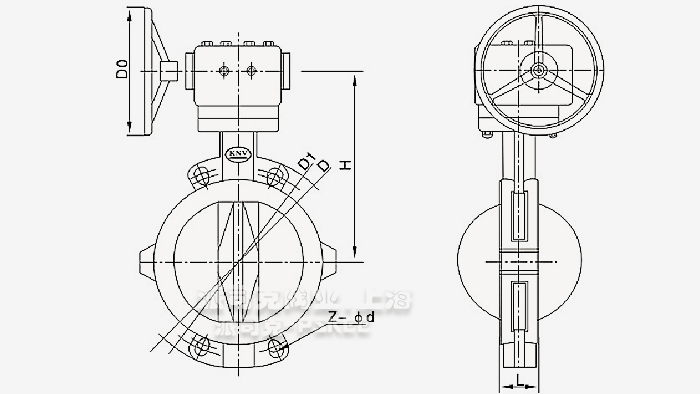 蜗轮对夹衬氟蝶阀结构图