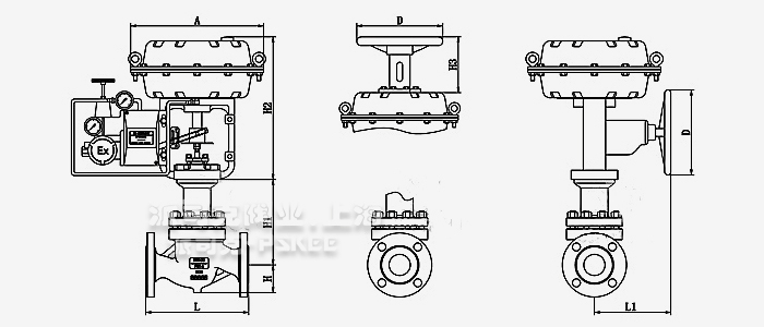 气动薄膜单座调节阀尺寸图