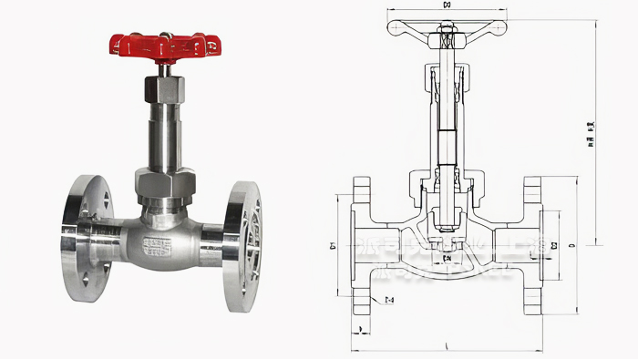 不锈钢低温法兰型截止阀尺寸图