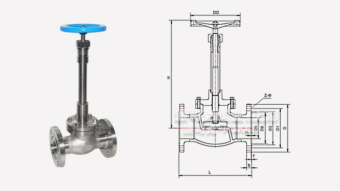 低温长轴截止阀法兰型尺寸图