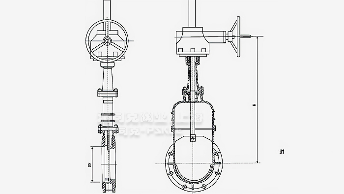 伞齿轮盖式刀型闸阀尺寸图