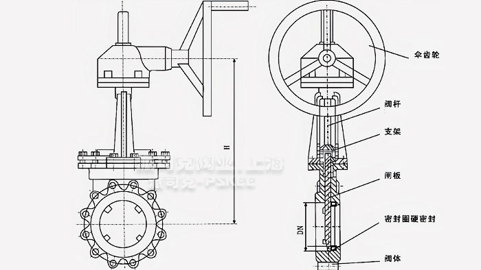 梅花型伞齿轮刀型闸阀尺寸图