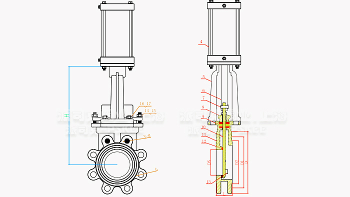 气动不锈钢刀型闸阀尺寸图
