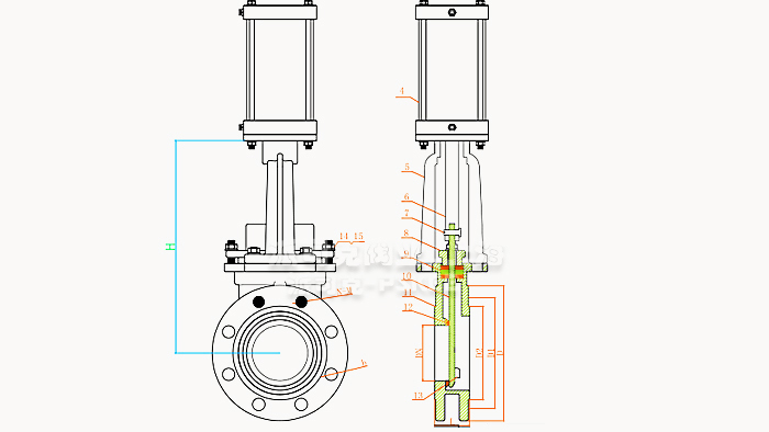气动对夹式刀型闸阀尺寸图