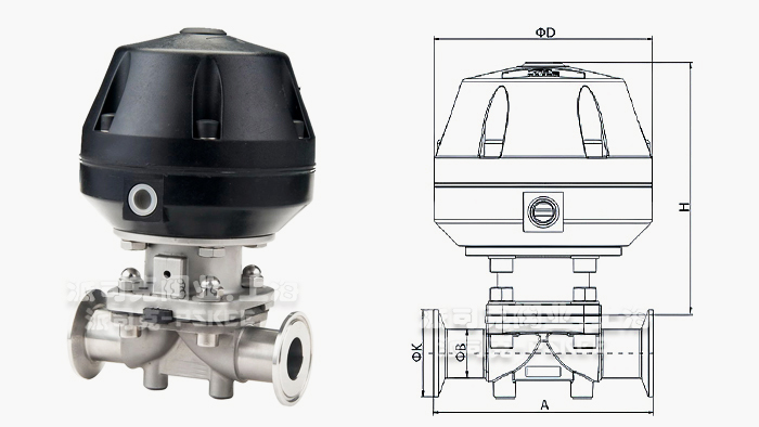 卫生级气动隔膜阀尺寸图
