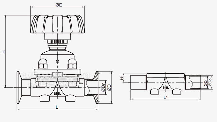 卫生级焊接隔膜阀尺寸图