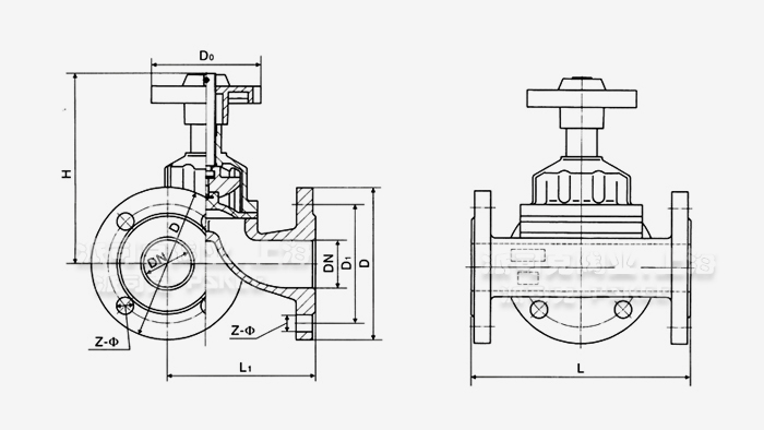 三通衬胶隔膜阀尺寸图