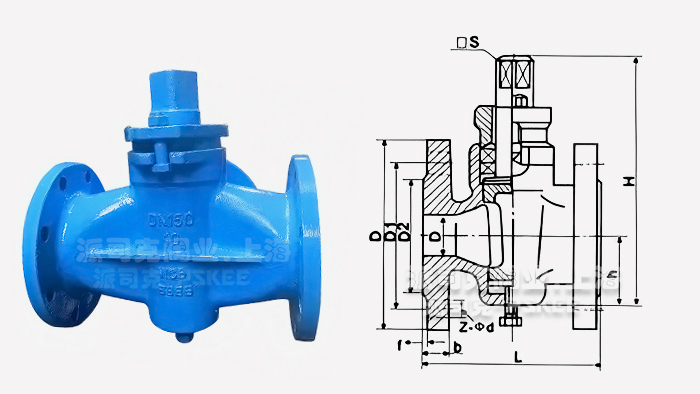 二通铸钢法兰旋塞阀尺寸图