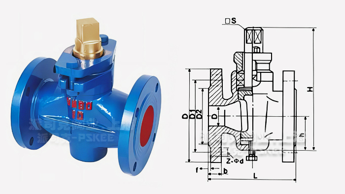 二通法兰铜芯旋塞阀结构图