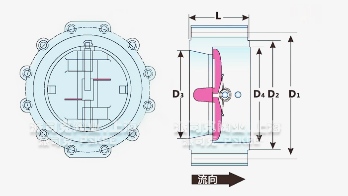 对夹凸耳双瓣止回阀结构图